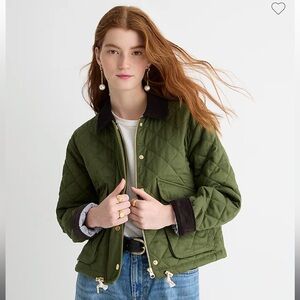 Jcrew cropped quilted barn jacket (deep moss green) XL